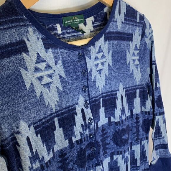 Lauren Ralph Lauren Jeans Co. Blue Aztec Print Henley Fit & Flare Dress Size XS - Picture 4 of 12